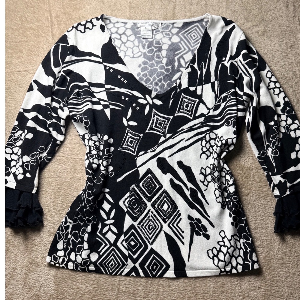 Alberto Makali Abstract Knit Top Ruffle Large Pleated Euro Whimsigoth‎ Chic